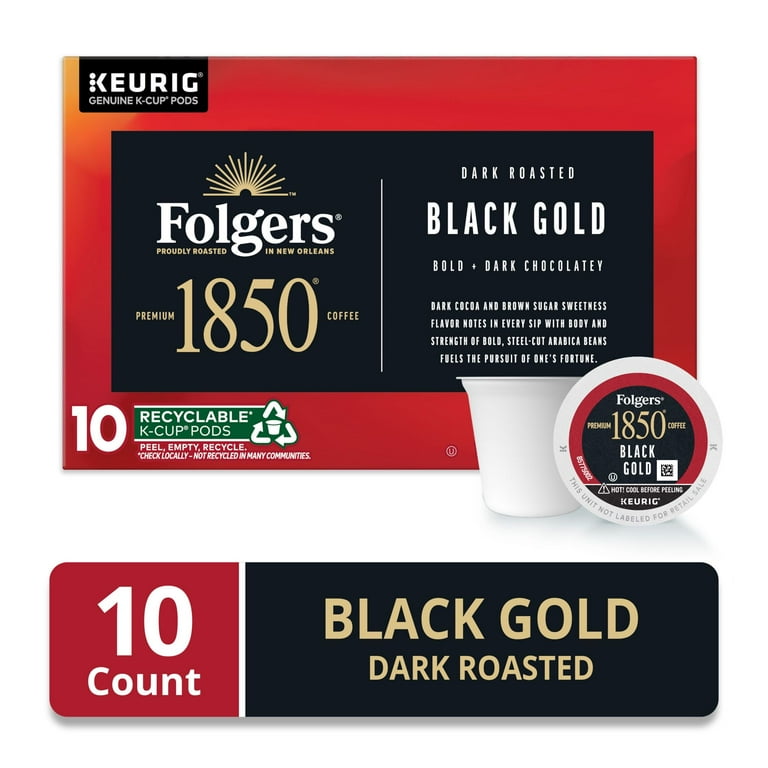 Folgers 1850 Black Gold, Dark Roast Coffee, Keurig K-Cup Pods, 10