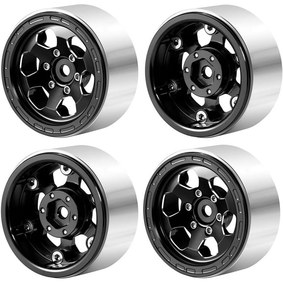 4Pcs 1.3 Aluminium Beadlock Wheel Rims for 1/18 1/24 RC Crawler TRX4M Axial SCX24 Upgrade Parts (Black)