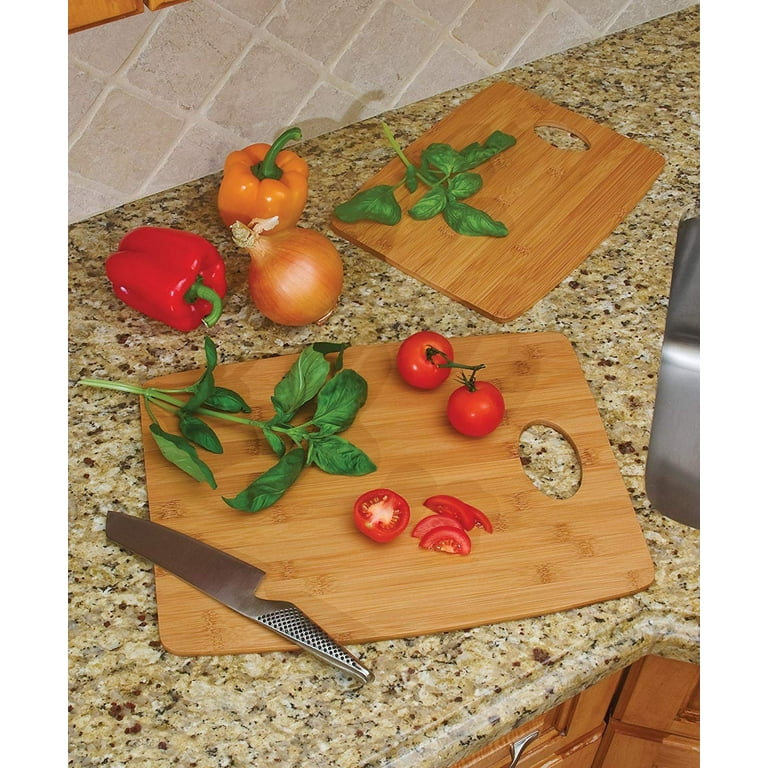 Lipper International Bamboo Wood Thin Kitchen Cutting Boards with Oval Hole  in Center, Set of 2 Boards, 9 x 12 and 11-1/2 x 15