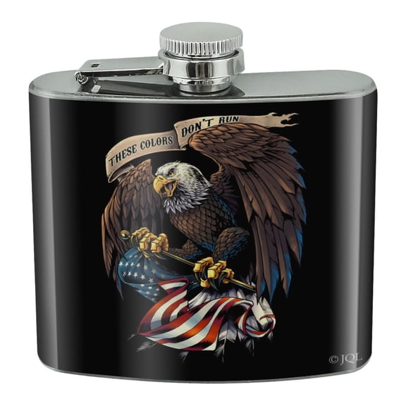 These Colors Don't Run Patriotic Eagle USA American Flag Stainless Steel 5oz Hip Drink Kidney Flask