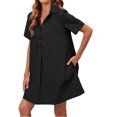 thumbnail image 3 of Summer Short Sleeve Solid Collared Button Down A Line Casual Loose Mini Shirt Dress, 3 of 6