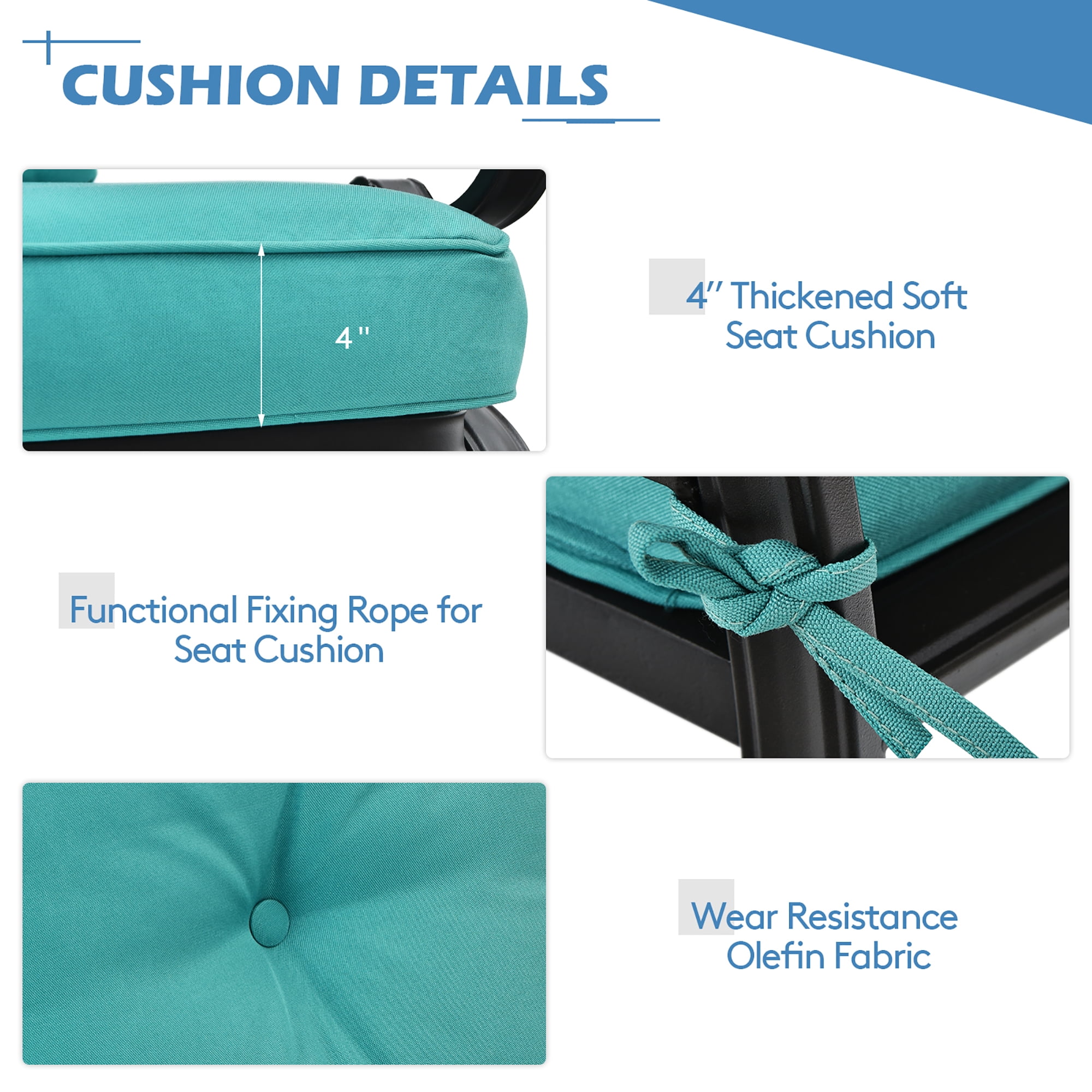 Costway 2PCS Patio Loveseat Bench Table Furniture Set Cushioned Chair Turquoise