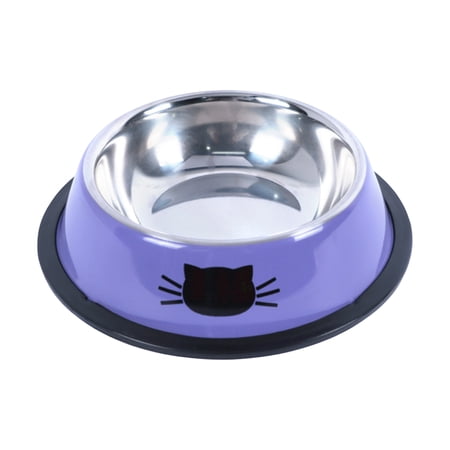 Stainless Sculpted Piece Cat Water Dish Stainless Steel Purple 6 In Non-Slip Rubber Base 1 Pc Water Dish for Cats Small Pet Daily Feeding Use