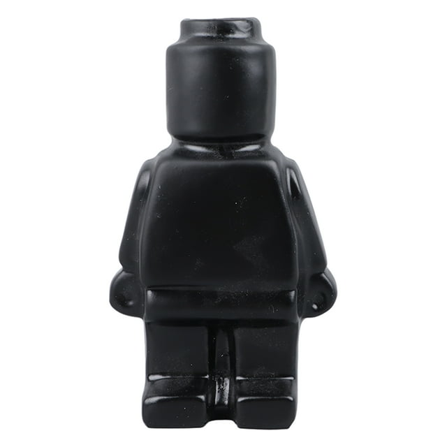 Jarrón de flores con forma de robot pequeño, adorno de resina para entrada, decoración para el hogar y la oficina, color negro