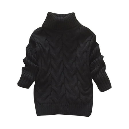 

LIhncine Girls Boys Sweater Toddler Boys Girls Children s Winter Sweater Solid Color Turtleneck Knitted Top Stretch Shirt For Babys Clothes Baby Jumper(Black 12-18 Months)