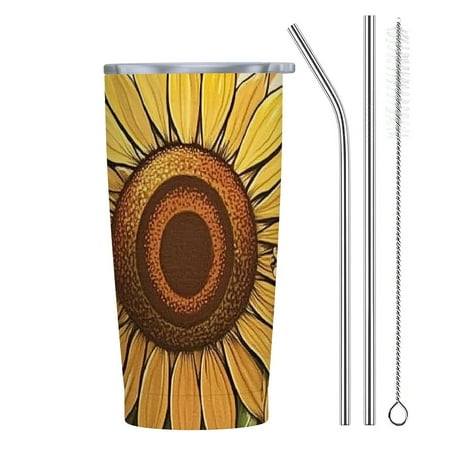 

Autua Sunflower Butterflies Flowers 20oz Car Tumbler with Straw Easy to Use Reusable 304 Stainless Steel 20oz