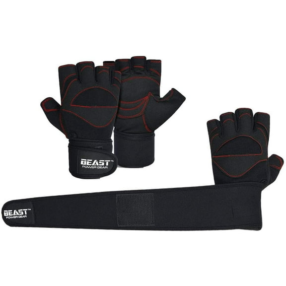 Beastpowergear Workout Gloves with Wrist Support Men (Pair) Foam Padded | Double Amara Palm, Washable, Half-Finger, Weight Lifting Gloves Men Designed & Sized for Men and Women Extra Wrist Support