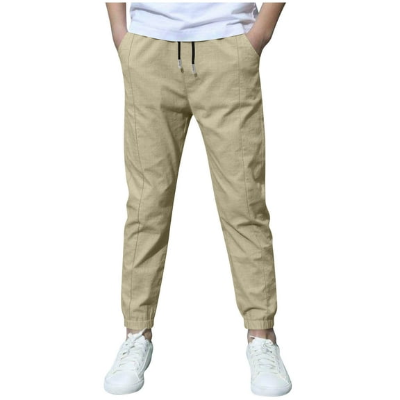 SERTG Boys Pants Straight Solid Color Joggers Casual Sports Spring Fall Comfortable Fit Trousers Everyday Wear Kids Pants(Khaki#1,10 Years)