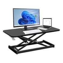 Standing Desk Converter 32", Height Adjustable Sit Stand Workstation, Dual Monitor Riser, Keyboard Tray, Home Office Desk Riser - Black