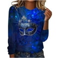 thumbnail image 2 of Cavosen Mardi Gras Womens Long Sleeve Blouses Carnival Shiny Mask Graphic Print Shirts Crewneck Party Festival Tops Loose Trendy Holiday Blouse Dressy Party Funny Tees Blue M, 2 of 4