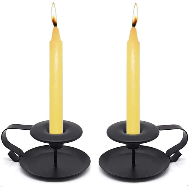 Candelabros de hierro forjado retro, candelabros cónicos de hierro forjado, candelabros simples para decoraciones navideñas (2, negro)