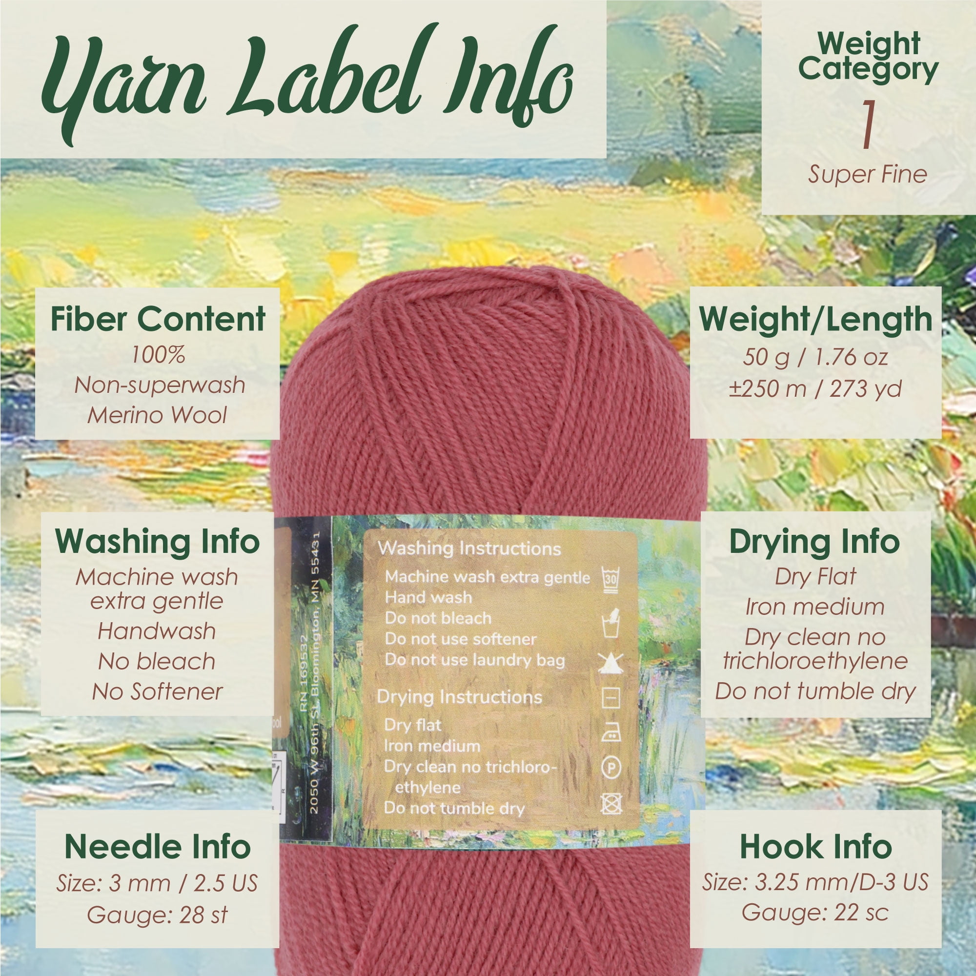JubileeYarn Merino Au Naturel Yarn - 50g/Skein Fine Non-Superwash Merino Wool - Lilac Hills - 4 Skeins