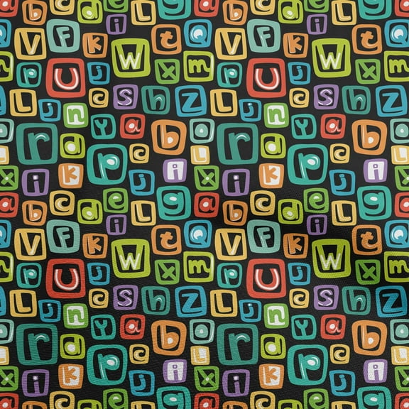 oneOone Polyester Spandex Black Fabric Kids Alphabet Craft Projects Decor Fabric Printed By The Yard 56 Inch Wide