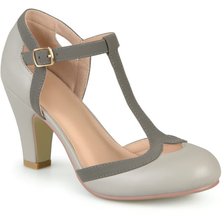 Brinley Co. Women's Medium and Wide Width Cut Out Round Toe T-strap Two-tone Matte Mary Jane