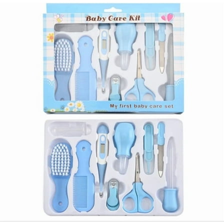 Triani 10Pcs/Set Baby Health Care Kit Portable Newborn Infant Nursery Set Kids Grooming Baby Nail Clipper Brush Comb Cleaning Sets (Blue)