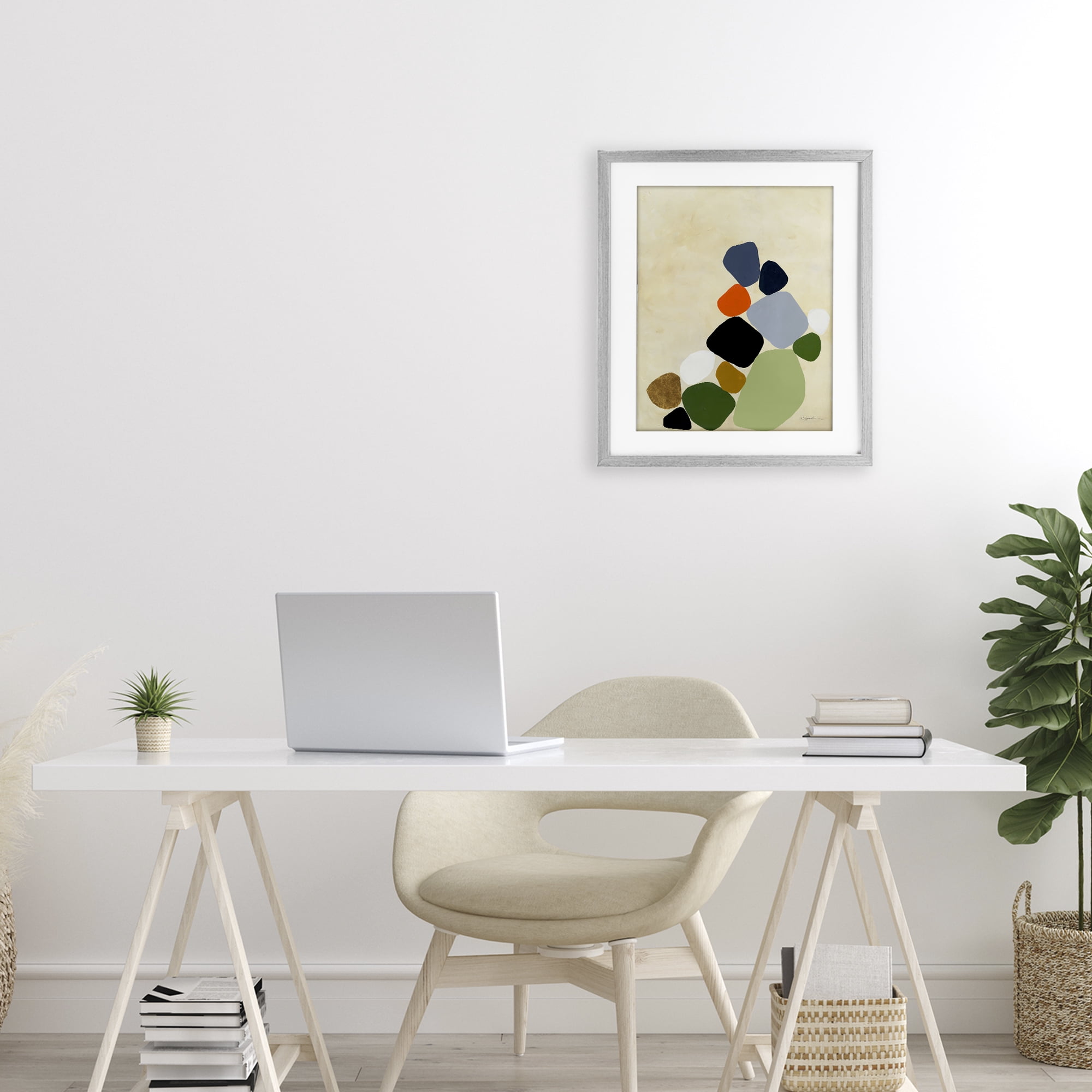 Stupell Industries Cluster of Minimal Pebbles Gray Framed Print Under Glass, design by Ruth Fromstein