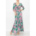 thumbnail image 4 of Bon Rosy, Women's, 3/4 Sleeve V-Neck Printed Maxi Faux Wrap Dress, Fuchsia, M, 4 of 8