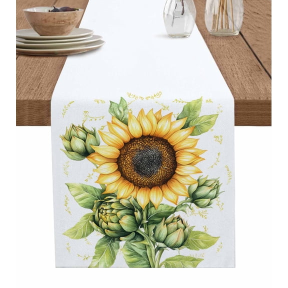 Hokiten Table Runners 36 Inches Long Dress Scarves, Sunflower Farmhouse Kitchen/Dining Table Runner, Short Coffee Tablerunners, Vintage Summer Plant Flower Vintage Style 13x36 Inch