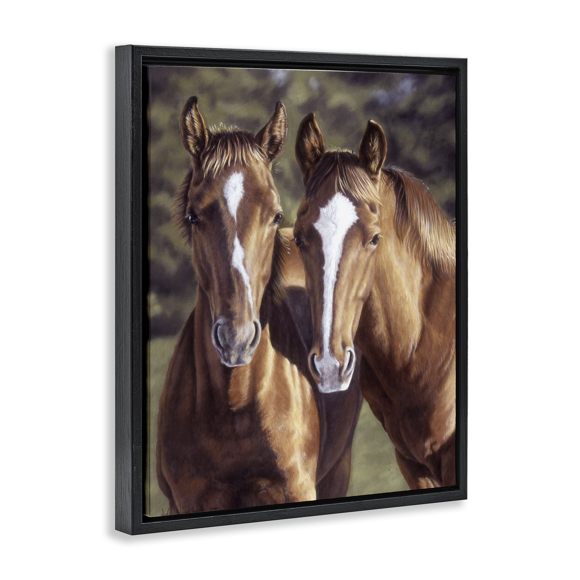 Stupell Industries Brown Horse Pair Animals & Insects Painting Black Floater Framed Canvas Art Print Wall Art, 17 x 21