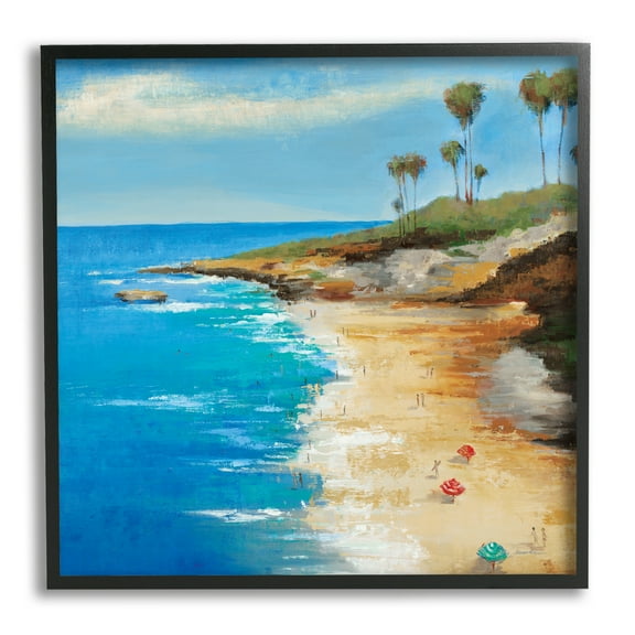 Stupell Industries Beach Landscape Cove Nature Painting Black Framed Art Print Wall Art, 12 x 12