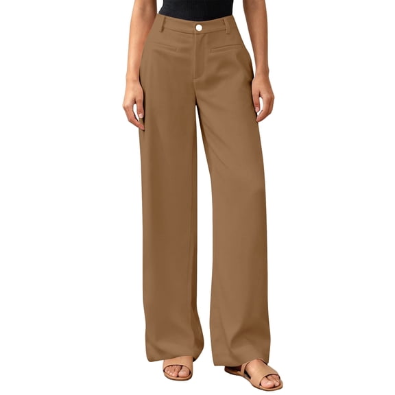 Women Wide Leg Pants High Waisted Spring Business Casual Outfits Trousers Palazzo Pants Pockets Khaki S