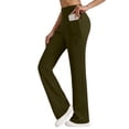 thumbnail image 2 of Women's High Waist Yoga Pants with Pockets, Stretch Athletic Workout Pants, Slim Fit Casual Flare Leggings for Running Fitness Travel Everyday Wear Army Green M, 2 of 8