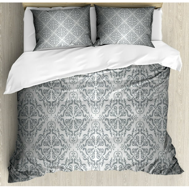 Silver King Size Duvet Cover Set Vintage Mandala Baroque Patterns Monochrome Victorian Antique Ornaments Damask Decorative 3 Piece Bedding With 2 Pillow Shams Gray Pale Grey By Ambesonne Com Silver King Size Duvet Cover Set, Silver King Size Bedding