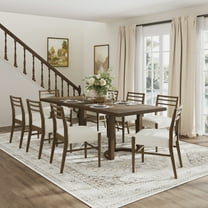Christopher Knight Home 9-Piece Dining Set with 95" Wood Table, Ladder-Back Upholstered Chairs, Walnut Beige