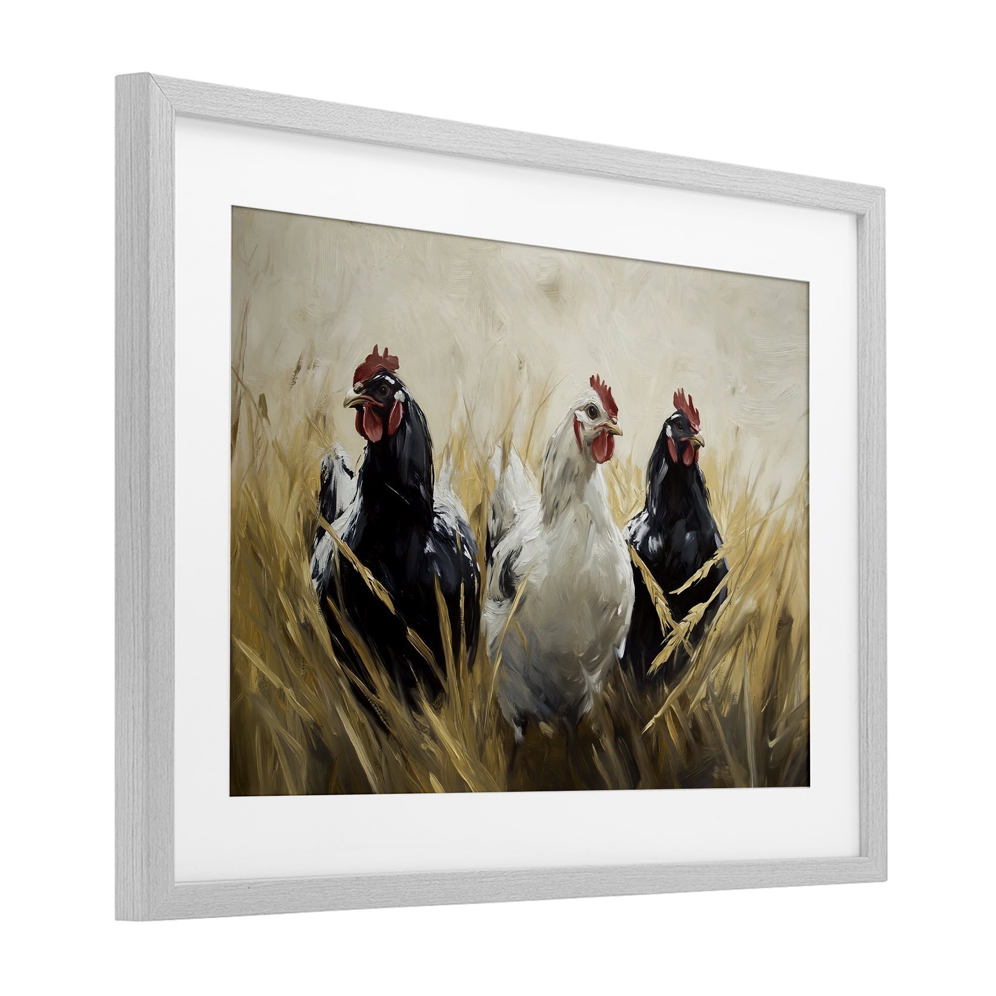 Stupell Industries Chickens In Wheat Field Gray Framed Print Under Glass, design by Tina LeCour