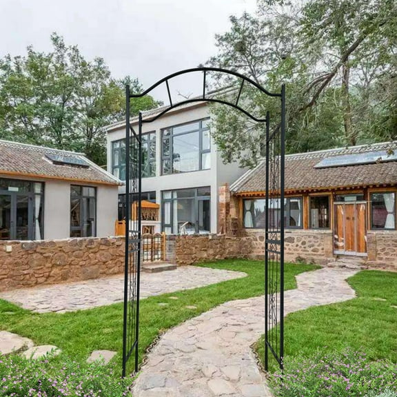 Outdoor Garden Arch Metal Garden Arch with black powder coated 3.6ft Length x 1.47ft Width x 7.5ft Height Climbing Plants Support Arch Outdoor Black Garden Arbors,Garden Trellis