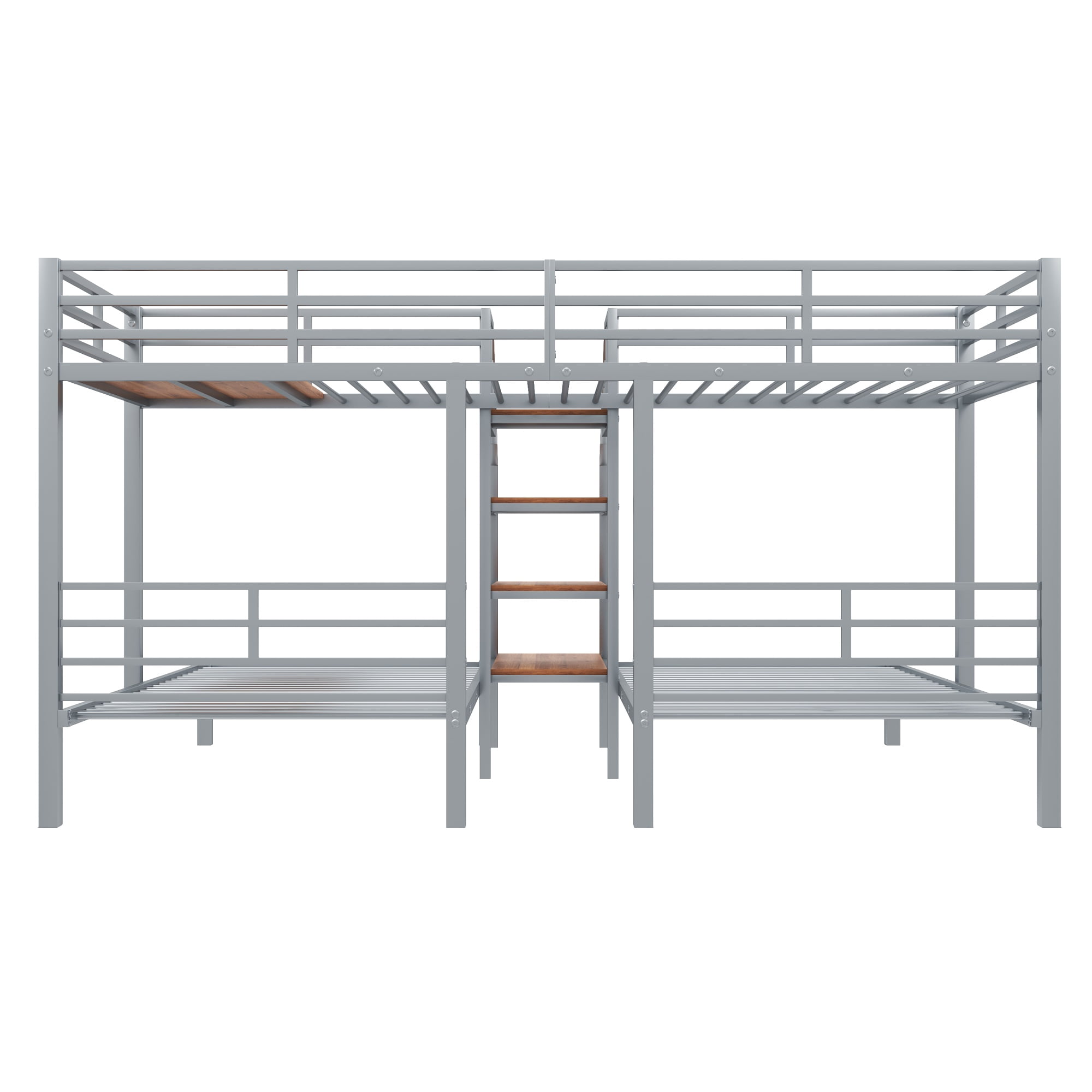 Euroco Metal Twin over Twin & Twin Bunk Bed, 3-in-1 Triple Bunk Bed with Shelves for Kids Teens, Silver