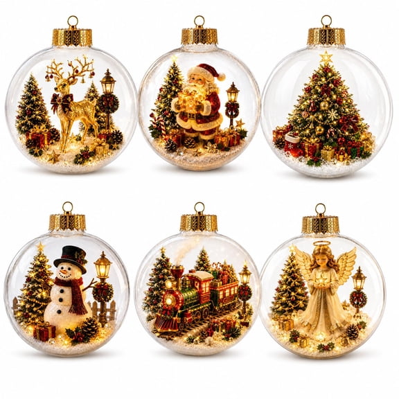 Glowing Christmas Story Ornament, Light-Up Mini Holiday Scene with Warm LED Light, Festive Keepsake Gift for Home Christmas Party Decoration (6PCS)