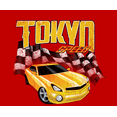 thumbnail image 2 of Car Fanatic - Tokyo Speed Racing Flag and Yellow Car Adult Red Crew Neck Short Sleeve Tee-XL, 2 of 2
