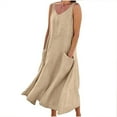 thumbnail image 3 of ZHUGeLI Women's Summer Dresses Cotton and Linen Dress Long Sleeveless Solid Color Dress with Pocket Skirt, 3 of 6