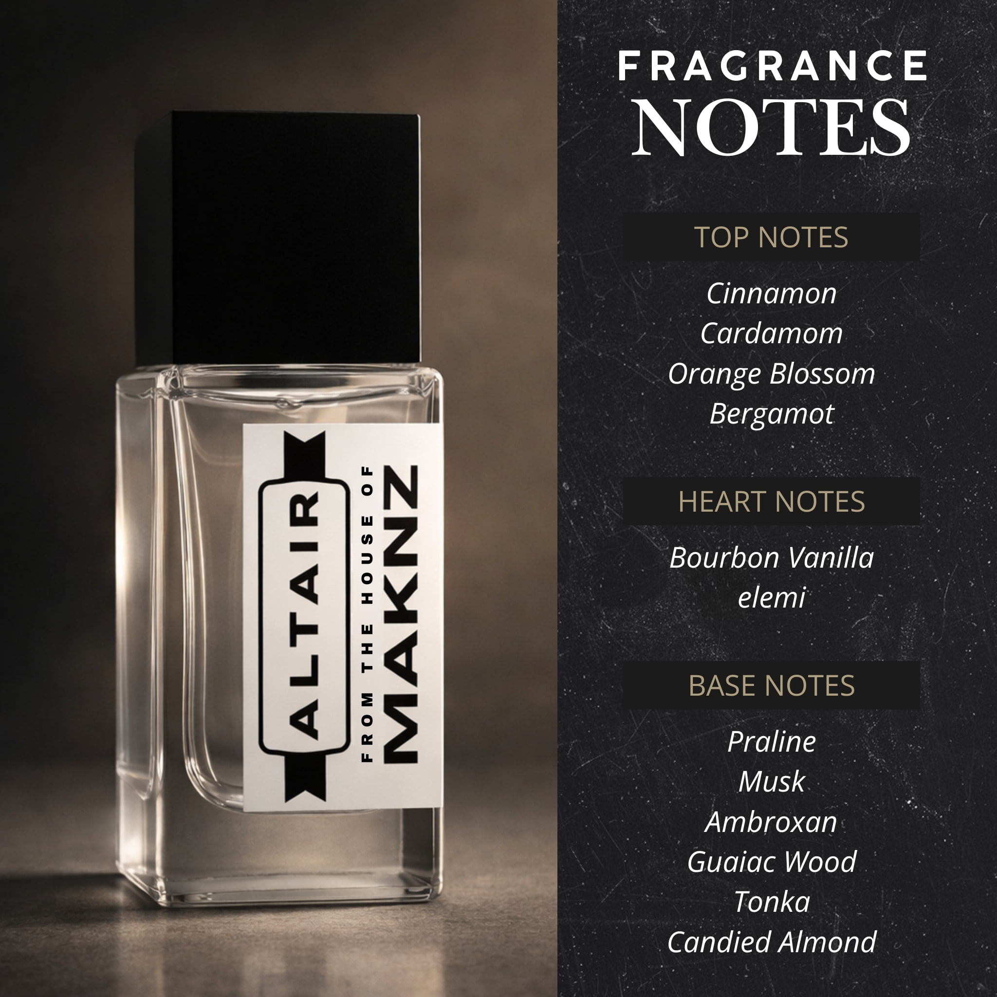 MAKNZ Altair Eau de Parfum, Inspired by Althaïr, Cologne for Men, 1.7 oz / 50ml – Sweet, Vanilla, Warm Spicy, Cinnamon, Aromatic, Musky, Powdery, Citrus, Amber, White Floral