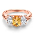 thumbnail image 3 of Gem Stone King 18K Rose Gold Plated Silver Yellow Citrine and White Topaz Filigree Style 3 Stone Ring for Women (2.45 Cttw, Oval 8X6MM and 6X4MM) (Size 9), 3 of 6