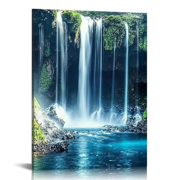 Creowell Waterfall Forest Blue Pool Canvas Wall Art Home Decor 12x16in