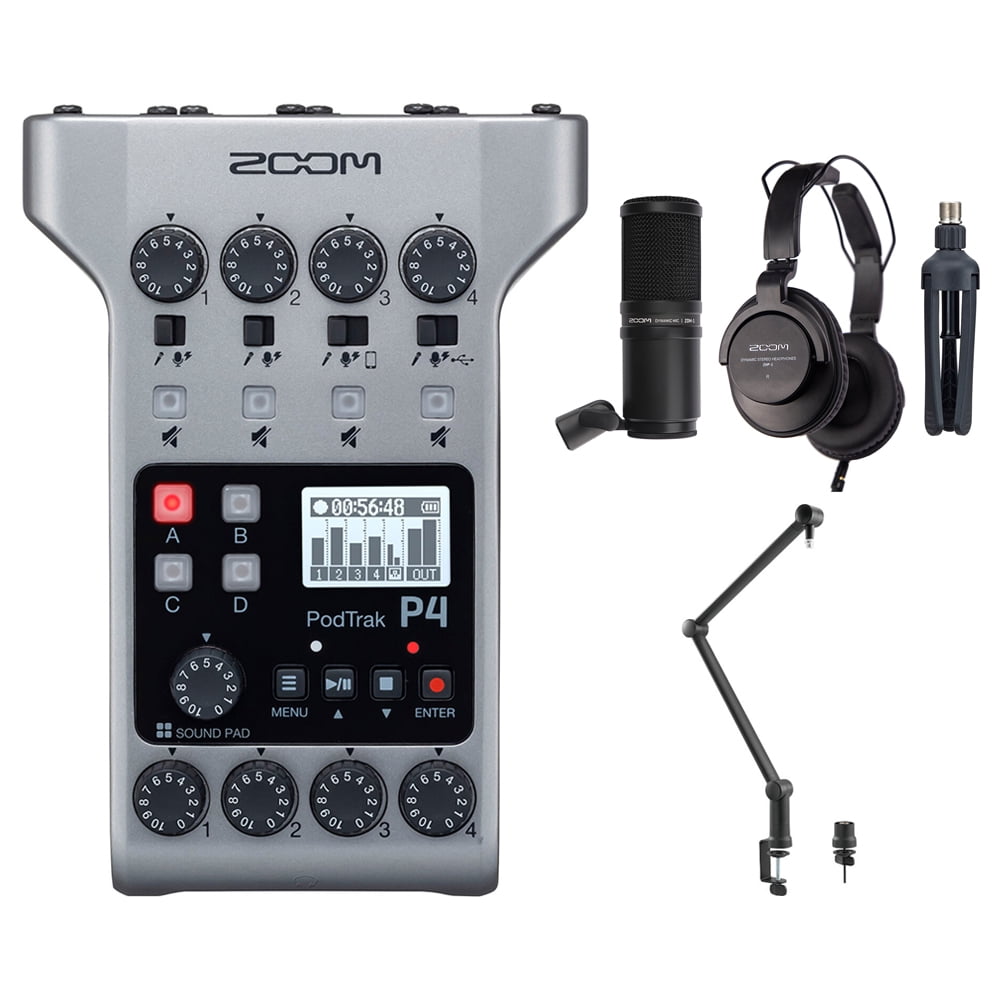 Zoom PodTrak P4 Portable Multitrack Podcast Recorder Bundle with Zoom