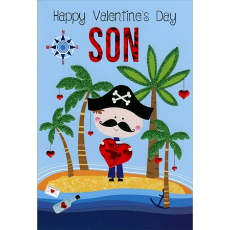 Pictura Pirate Holding Red Heart: Son Valentine's Day Card