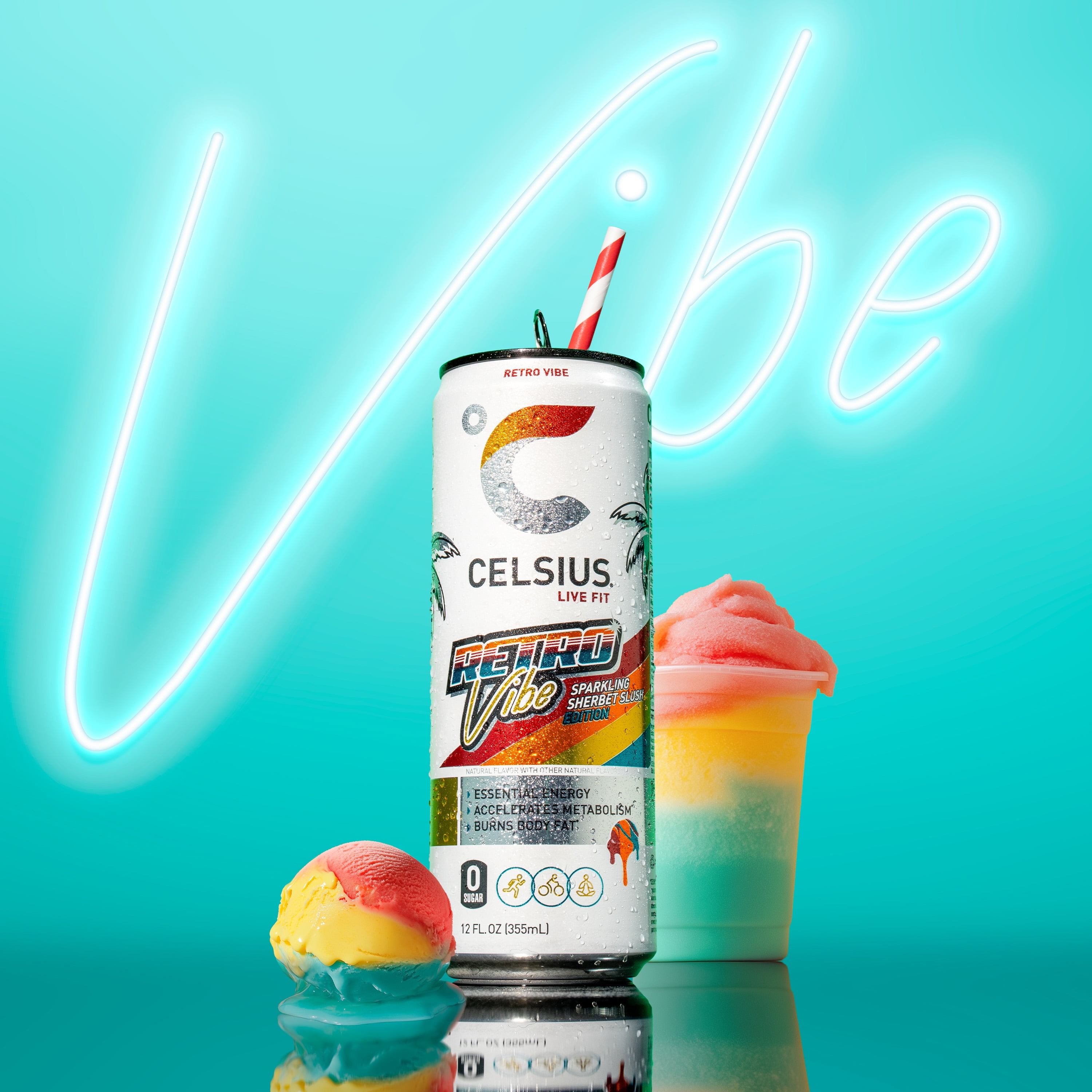 CELSIUS Sparkling Retro Vibe, Functional Energy Drink 12 fl oz (Pack of 12)