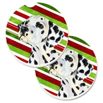 Carolines Treasures SS4561CARC Dalmatian Candy Cane Holiday Christmas Set of 2 Cup Holder Car Coasters Large multicolor