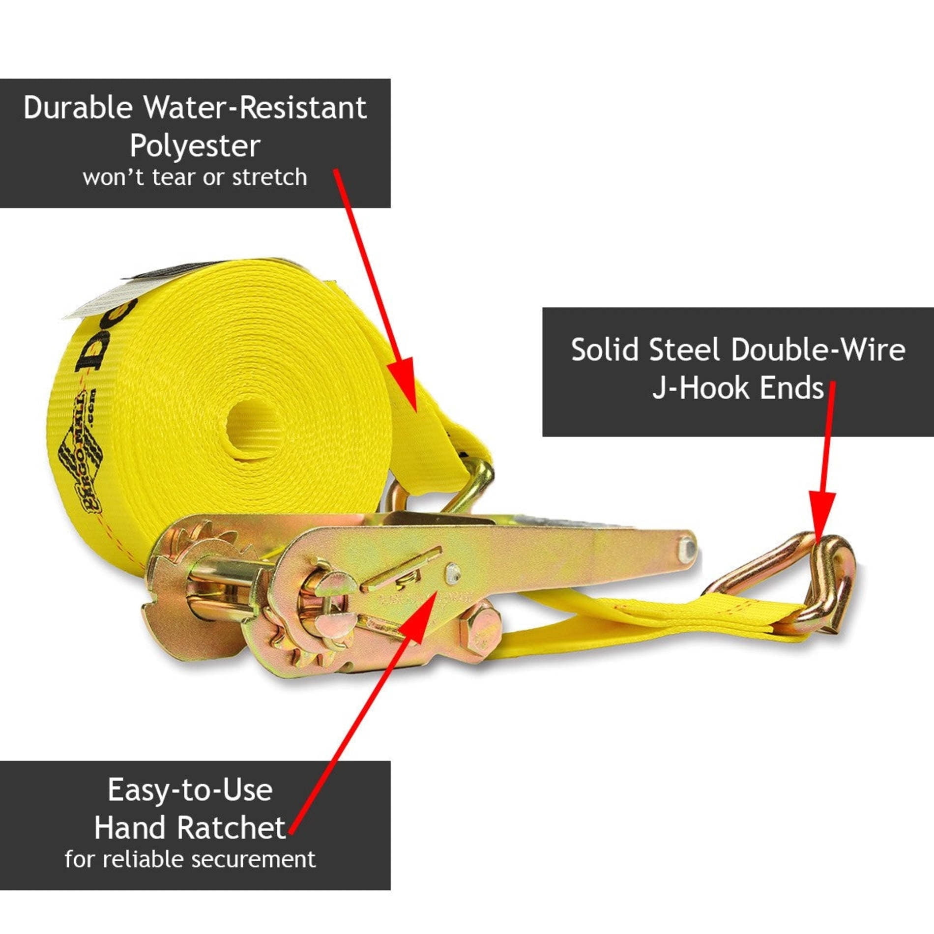 "2 Tie-Down Ratchet Straps with J Hooks, 2 Heavy Duty 2"" x 27' Tie-Down Ratcheting Cargo Truck Straps with Wire Hook Ends, J-Hook Ratchet Strap TieDowns"