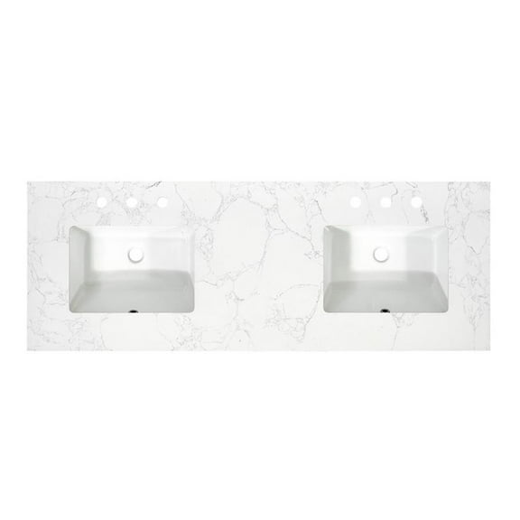 Ceres 61" Engineered Stone Vanity Top in Grain White with Double White Sinks