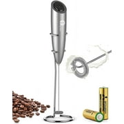 1byone Milk Frother Handheld Battery Operated Electric Foam Maker, Drink Mixer with Stainless Steel Whisk and Stand for Cappuccino, Bulletproof Coffee, Latte, Gray