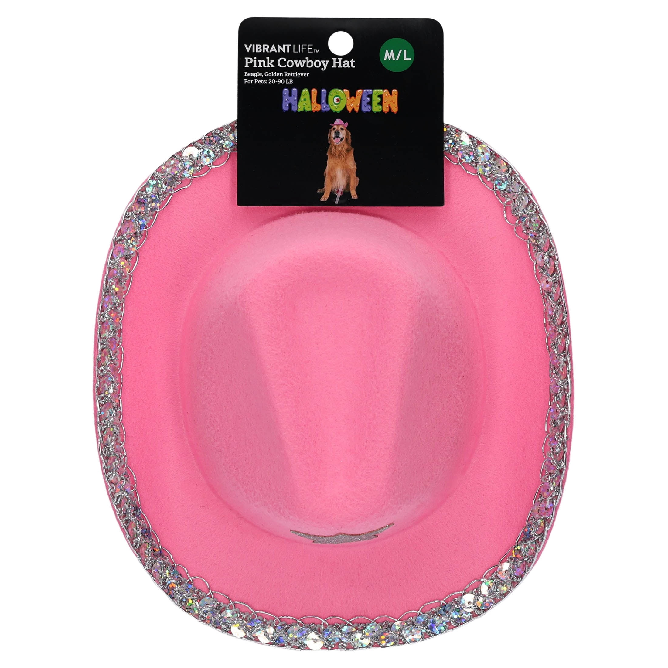 Vibrant Life Halloween Cowboy Hat Costume for Dogs, Pink, M/L