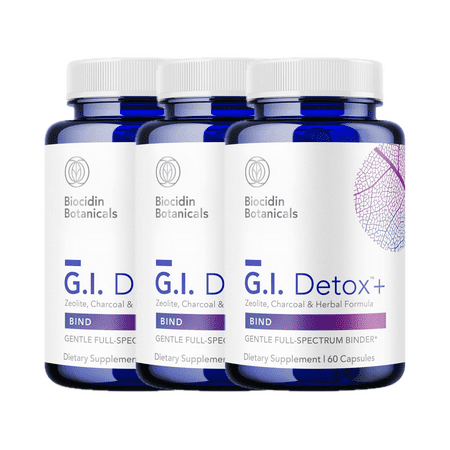 Biocidin G.I. Detox+ Gentle Binder - Activated Charcoal, Zeolite & Aloe - The Gut Cleanse Detox Process - May Reduce Bloating & Gas (180 Capsules)