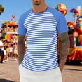 thumbnail image 2 of IWRICH Men's Waffle Strip Short Sleeve T Shirts Couples Summer Lightweight Striped Tee Casual Crewneck Athletic Gym Workout Top for Unisex Light Blue XXXXXL, 2 of 4