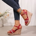thumbnail image 4 of Womens Platform Sandals Cork Wedge Heels Open Toe Glitter Strap High Heeled Party Prom Dress Shoes Red Size 9, 4 of 7