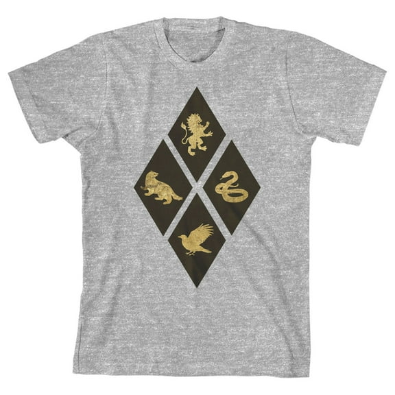 Harry Potter Hogwarts Houses Diamond Boy's Athletic Heather T-shirt-XL