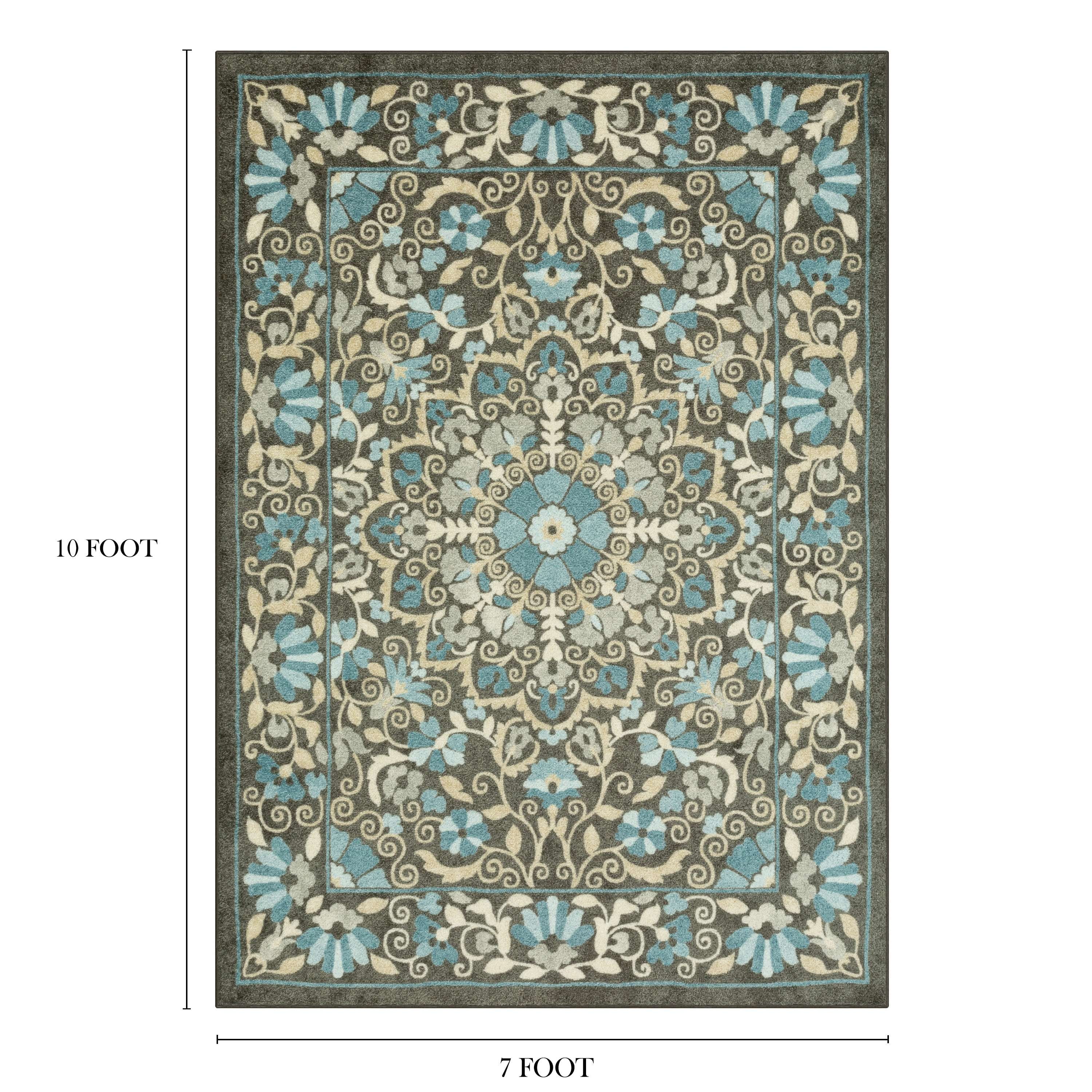 Mainstays Bright Persian Medallion Gray Blue Indoor Area Rug, 7' x 10'